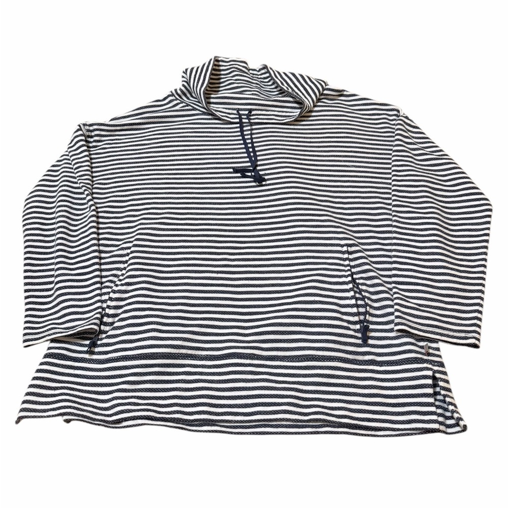 💙TALBOTS STRIPED COWL NECK Striped Navy and White Pullover - Picture 3 of 11